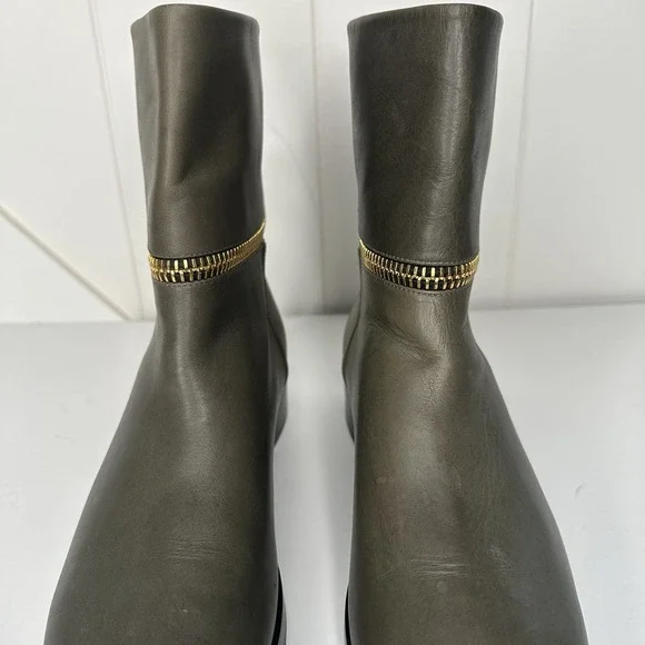 Pierre Hardy Leather Ankle Boots Olive Green Size‎ EU 38.5/ US 8.5 Gold Zippers - Picture 5 of 14